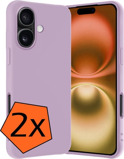 Hoes - 2 Stuks - Geschikt voor Apple iPhone 16 - Sterk & Shockproof - Case Siliconen - Back Cover - Telefoon Hoes - Lila