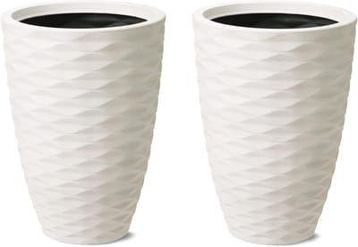 Famanu – Plantenbak hoog keramieklook set van 2 voor binnen en buiten zandbeige