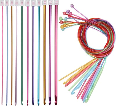 Tunesische haaknaaldset - 23 stuks - aluminium en flexibele haaknaalden met kabel