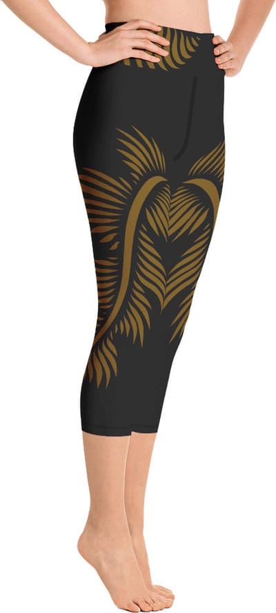 Sportlegging - Capri 3/4 - design - Lines 4 Peace - High Waist - Dry Fit - High Performance - 4way stretch - unieke print - UPF 50+ - Hardloop - Yoga - Fitness - Dans  - Pilates - Training - sportbroek - zwart hazelnoot bruin - dames - maat XS
