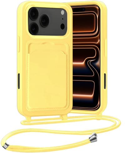 Hoesje Geschikt voor iPhone 17 Pro / 18 Pro Hoesje Met Telefoonketting Pasjeshouder Case Koord - Hoesje Geschikt voor iPhone 17 Pro / 18 Pro Hoes Met Kaarthouder - Geel