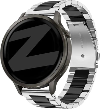 Bandz Stalen bandje 'Classic' (22mm) - Geschikt voor Garmin Vivoactive 4 / Garmin Venu 2 / Garmin Venu 3 / Garmin Forerunner 255 / Garmin Forerunner 265 / Garmin Forerunner 570 - 47mm / Garmin Venu 4 - 45mm - Zwart/Zilver