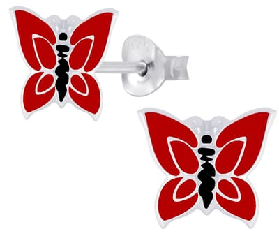 Joy|S - Zilveren vlinder oorbellen - rood - 9 x 8 mm