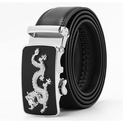 Twee lagen Koeienhuid Automatische Gesp Riem Herenriem Draak Luipaard Koreaanse Zakelijke Koeienhuid Riem 110-130CM black