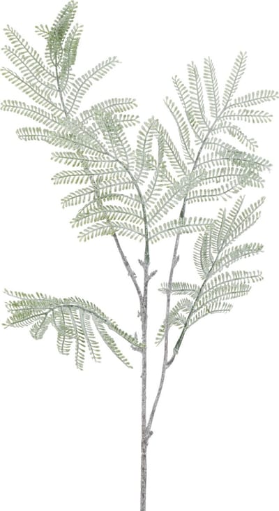 J-Line decoratie Tak Mimosa Bladen + Glitters - kunststof - groen - 12 stuks