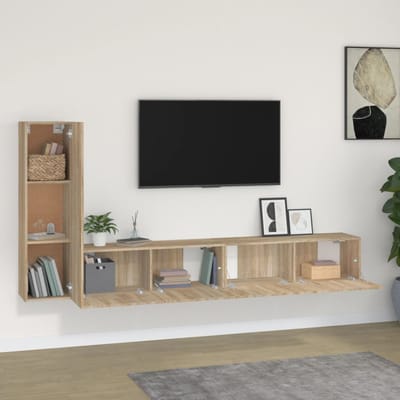 vidaXL - 3-delige - Tv-meubelset - bewerkt - hout - sonoma - eikenkleurig