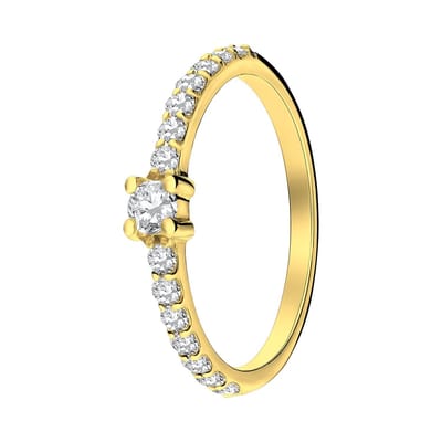 Lucardi Dames Zilveren goldplated ring met zirkonia stenen - Ring - 925 Zilver - Goudkleurig - 16 / 50 mm