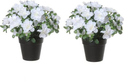 Louis Maes Azalea Kunstbloemen - 2 stuks - in pot - wit - H28 cm