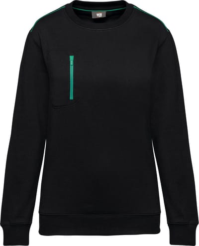 WK. Designed To Work Day To Day unisex sweater met zip contrasterende zak WK403 - Black / Kelly Green - 3XL