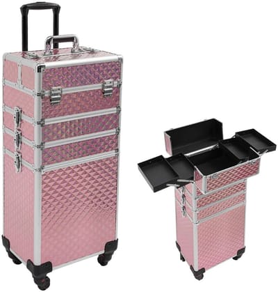 White-Label® Visagie Koffer - Cosmetica Koffer - Kapperskoffer - Make-up Koffer met Verstelbare Vakken – Roze