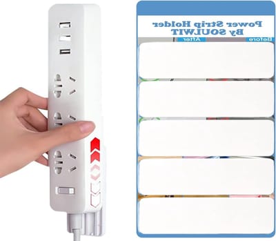 5-pack Zelfklevende Houder voor Stekkerdozen, Beveiliging tegen Overspanning, Muurbevestiging voor Kabelbeheer onder Bureau voor Thuis en Kantoor