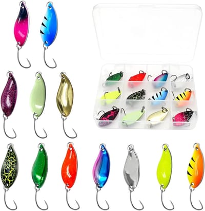 Kleurige Lepels voor Forelvisserij, 12 Stuks Spinner Bait Set, 3.5g Met Doorzichtige Opbergdoos, Ideaal voor Forel, Zalm en Baars
