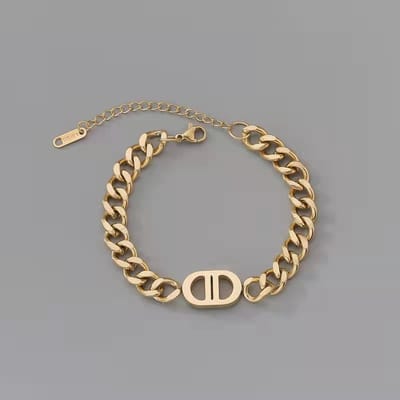 dames armband met ketting- goudkleurig staal armband-17+5 cm