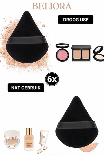 Make-up Sponsjes – Powder Puff Driehoek – Beauty Blender – Poederspons – 6 Stuks – Zwart