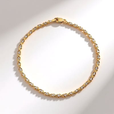 Cavill - Zilveren Armband - 925 Sterling Zilver Verguld - 38 I2 Bruine Diamanten 0,469 ct Ronde Briljant Slijpsel - Elegante Dames Sieraden 19,05 cm