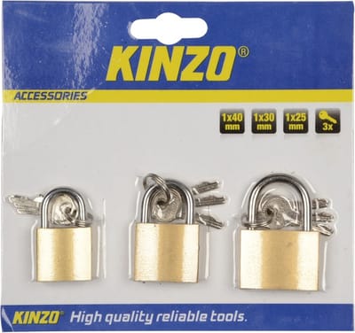 Kinzo Hangsloten set - 3x stuks - Handige hang en sluit werk - messing sloten - in verschillende formaten - Voordeelset