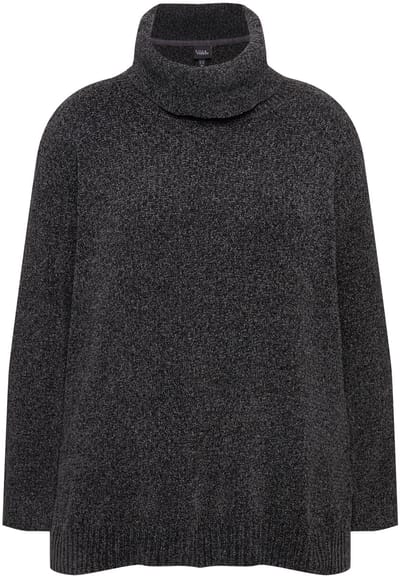 Ulla Popken - Dames - Chenille pullover oversized opstaande kraag lange mouwen - Grafietgrijs - Maat 46+