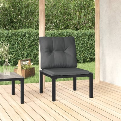 vidaXL - Tuinstoel - met - kussens - poly - rattan - zwart - en - grijs
