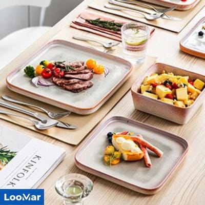 LooMar Serviesset – 24 delig – 8 persoons – Keramiek - Luxe – Bordenset – Dinnerborden - Oranje - Wit
