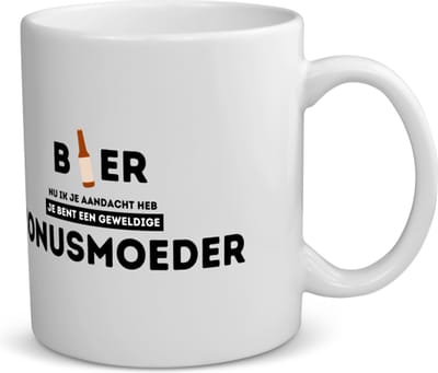 Akyol - bier, nu ik je aandacht heb je bent een geweldige bonusmoeder Mok met opdruk - mama - de beste bonusmoeder - Moeder cadeautjes - moederdag - verjaardagscadeau - verjaardag - cadeau - geschenk - kado - gift - moeder artikelen - 350 ML inhoud