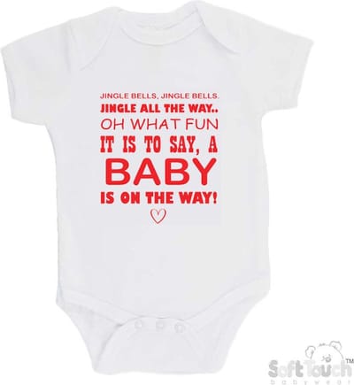 100% katoenen Romper "Jingle bells, Jingle bells......" Kerst Unisex Katoen Wit Rood Maat 62/68