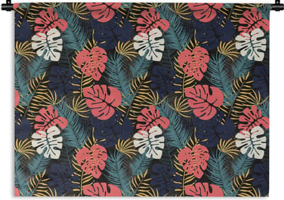 Wandkleed - Wanddoek - Flora - Goud - Patronen - Hawaii - Tropisch - 120x90 cm - Wandtapijt