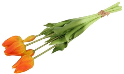 Countryfield Kunst tulpen boeket Greigii - 5x stuks - oranje - real touch - 45 cm - levensechte kunstbloemen