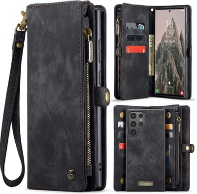 CaseMe Hoesje - Geschikt voor Samsung Galaxy S25 Ultra Hoesje - CaseMe 008 2-in-1 Book Case & Back Cover met Portemonnee - Zwart