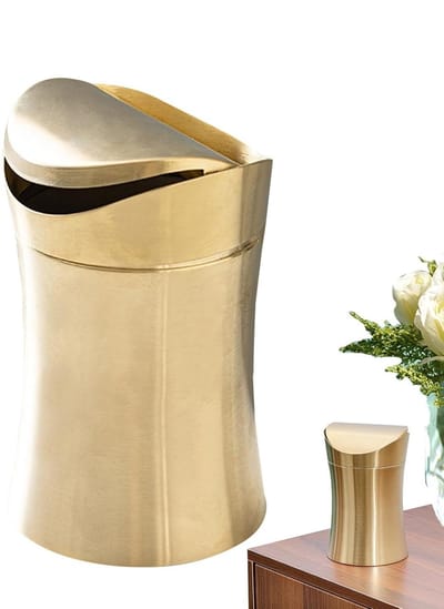 Desktop Vuilnisbak - Mini Prullenbak - Bureau Organisatie - Kanteldeksel - 1.5 Liter - Goud