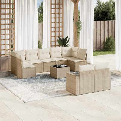 vidaXL - 10-delige - Loungeset - met - kussens - poly - rattan - beige