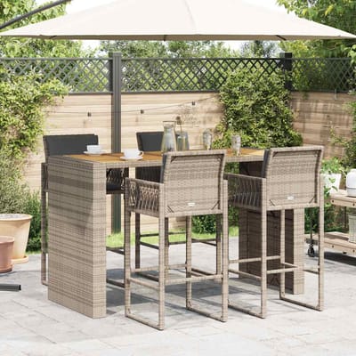 vidaXL - 5-delige - Tuinbarset - met - kussens - poly - rattan - acacia - grijs