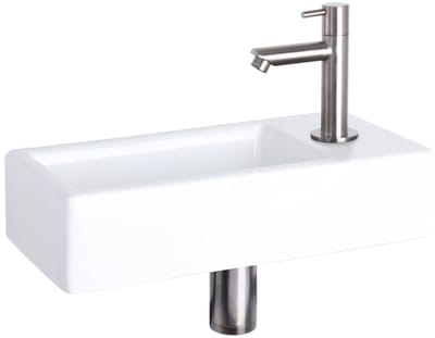 Differnz Hura fonteinset – 37.5x18.5x9 cm – keramiek wit – rechte mat chromen kraan