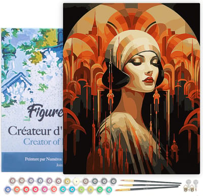 Figured'Art Schilderen op Nummer Volwassenen met lijst Art Deco Vrouw- Handwerk acrylverf Kit DIY Compleet - 40x50cm Canvas al ingelijst