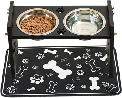 Verhoogde Hondenbak - Voerstation Hout - Hygiënisch Eten - Verstelbare Hoogtes - 35x17x8.2 cm - Zwart