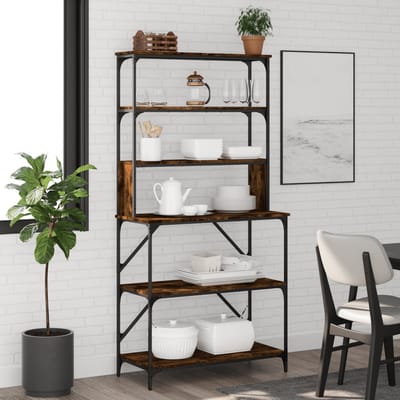 vidaXL - Bakkersrek - 6-laags - 90x40x180 - cm - bewerkt - hout - gerookt - eikenkleur