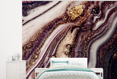 Behang - Fotobehang Marmer - Roze - Goud - Glitter - Marmerlook - Breedte 300 cm x hoogte 240 cm