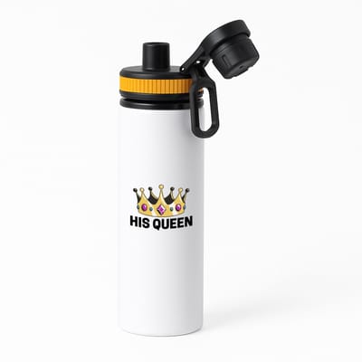 Hacebo® - His queen waterfles met draaidop oranje - Verjaardag - Haar - Hem - Grappige tekst - water fles - 850ML