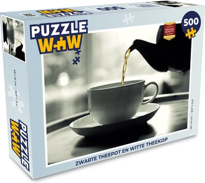 Puzzel Zwarte theepot en witte theekop - Legpuzzel - Puzzel 500 stukjes