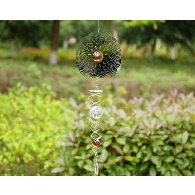 Roestvrij Staal Spiegel Kristallen Bol Metaal Roterende Windgong Windmolen Hangende Decoratie Buiten Tuin Tornado Windmolen Hangende Delen