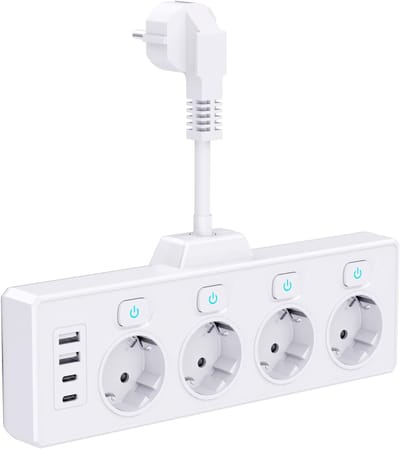Stekkerdoos met USB - Wit - 24,3 x 9 x 4 cm - 4-stopcontacten met 2 USB-A en 2 Type-C - Voor Thuis en Kantoor