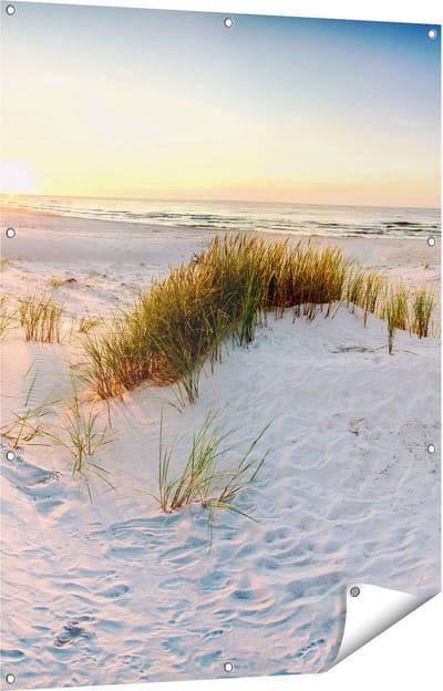 Gards Tuinposter Strand en Duinen tijdens Zonsondergang - 90x120 cm - Tuindoek - Tuindecoratie - Wanddecoratie buiten - Tuinschilderij