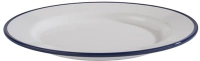APS 84950 Bord "ENAMEL LOOK", Ø 20,5 cm, hoogte 2 cm, melamine, wit met blauwe rand