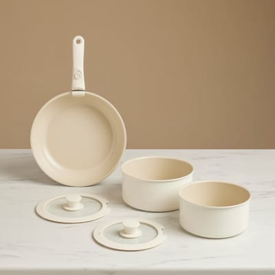 Karaca Ceramica Comfort - 6-delige Keramische Pannenset - Crème