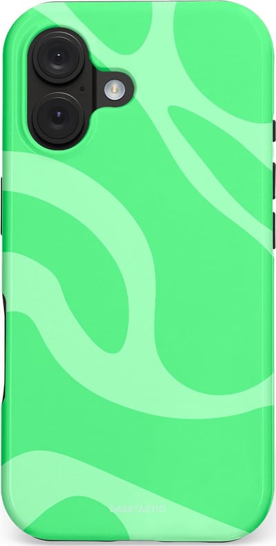 Casetastic hoesje geschikt voor Apple iPhone 16 - MagSafe - Dubbellaagse bescherming - Limoen Groene Vloeiende Golven - Fashion Case - Groen