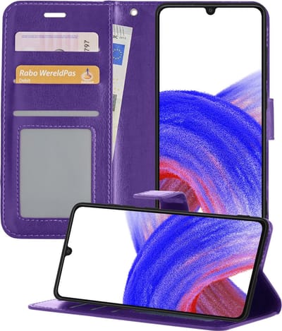Hoesje - Met Pasjeshouder - Geschikt voor Samsung Galaxy A33 - Luxe Bookcase Portemonee - Flip Case - Kunstleer Book Case - Flipcase - Book Cover - Walletcase - Portemonneehoes - Telefoonhoesjes - Paars
