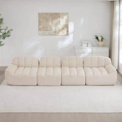 MODFU Modulaire Hoekbank - Frameloos En Ergonomisch - Modern - Woonkamer - Fleece Met Korrelstructuur - Beige-Wit
