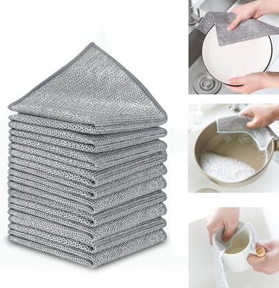 (10 stuks) Aluminiumfolie - Reiniger voor harde klei, Herbruikbare schoonmaakdoekjes (dubbele laag), Keukendoeken, Multifunctionele snoerdoeken.