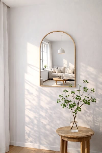 Nordic Style® Boogspiegel 90x60cm - Naturel Eiken hout - Scandinavische Spiegels - Halfrond - Wandspiegel - Badkamerspiegel - Gangspiegel - Wand - Gang - Badkamer - Boog - Half Rond Ronde - Woonkamer - Wand - Muurspiegel - Muur
