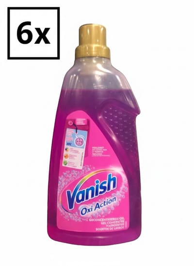Vanish Oxi Action Wasbooster Gel Pink – Vlekverwijderaar Gel – Krachtige Oxi-Reiniging – Voor Gekleurde Was – 6 × 1500 ml