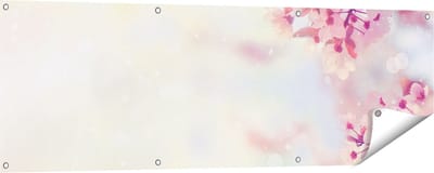 Gards Tuinposter Roze Bloesemboom met Zonneschijn - 150x50 cm - Tuindoek - Tuindecoratie - Wanddecoratie buiten - Tuinschilderij